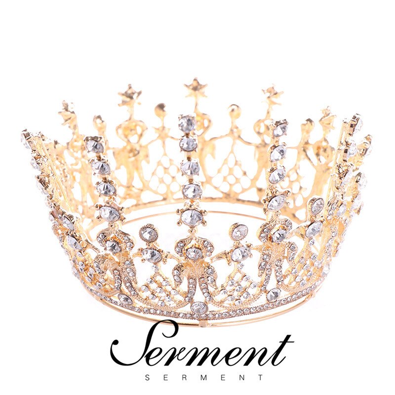 Serment charme moda princesa nupcial coroa tiaras cristal zircão prata coroa noiva casamento acessórios de cabelo: Ouro / Dourado