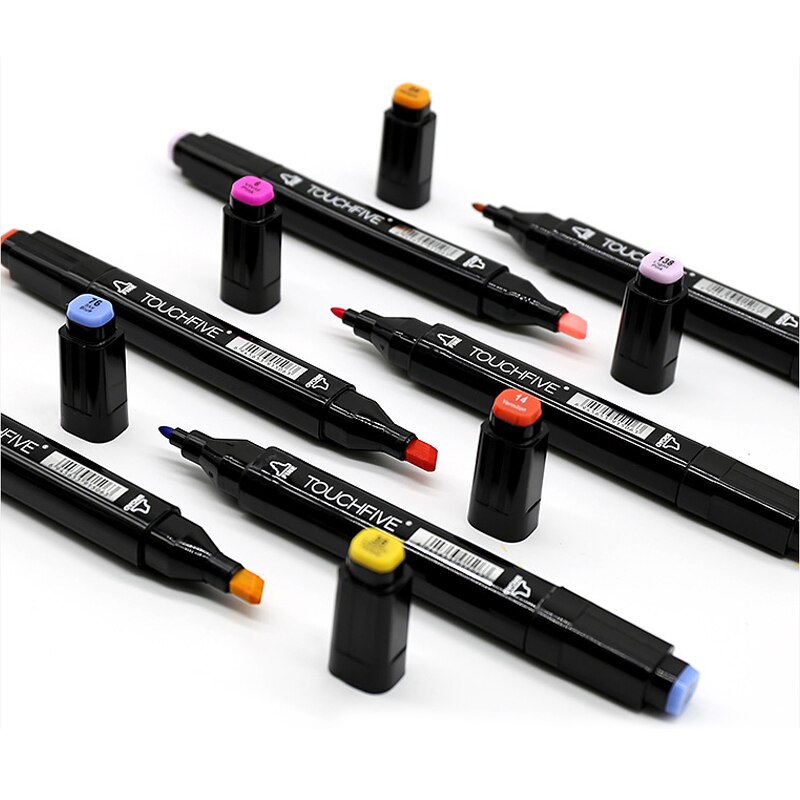 Touchfive markører pen 30/60/80/168 farver dobbelt hoved graffiti pen olieagtig alkoholisk skitse markør pensel pen kunstforsyninger til tegning
