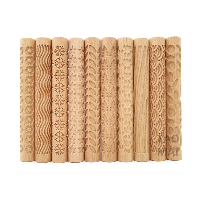1 Stuks Aardewerk Klei Handgemaakte Houten Textuur Klei Rolling Bloem Stick Rolling Klei Steen Stok Boom Patroon Klei Tool
