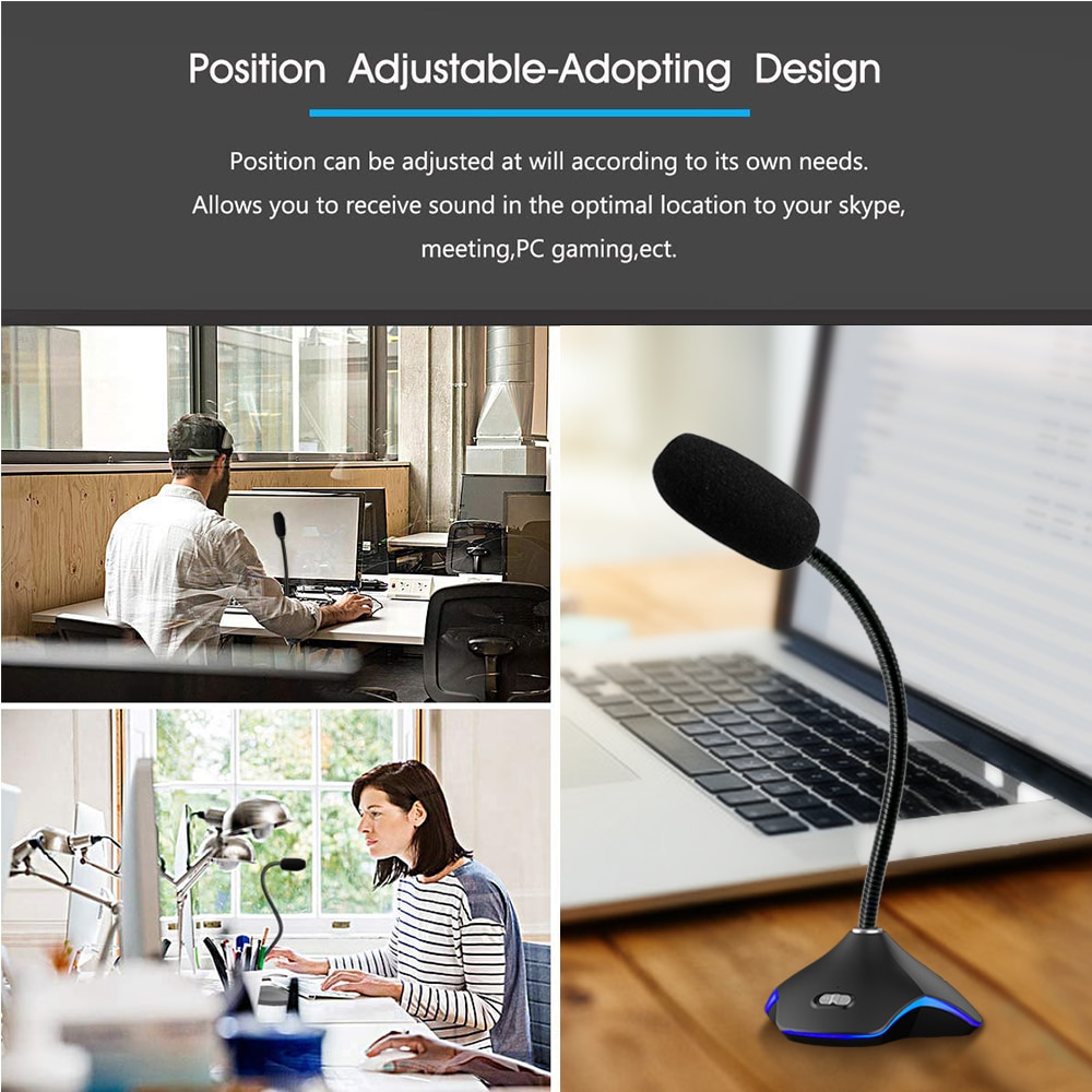 XIAOKOA CK Flexible USB Condenser Microphone for Computer With led light for Recording Gaming Chatting computer microphones