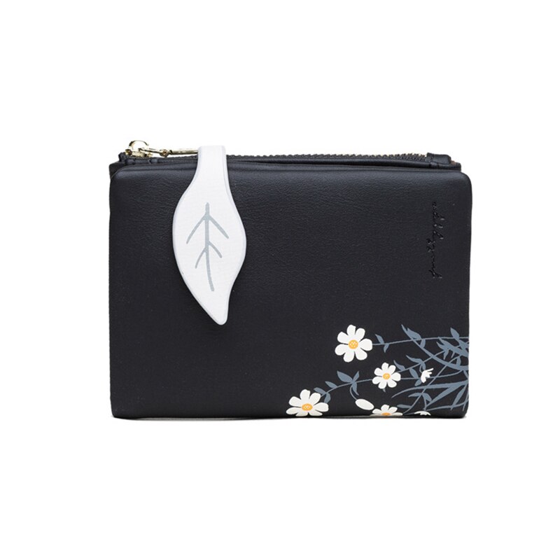 Dames korte portemonnee portemonnees leren portemonnee dames kaarthouder dames portemonnee clutch houder telefoontasje lief meisje: Zwart
