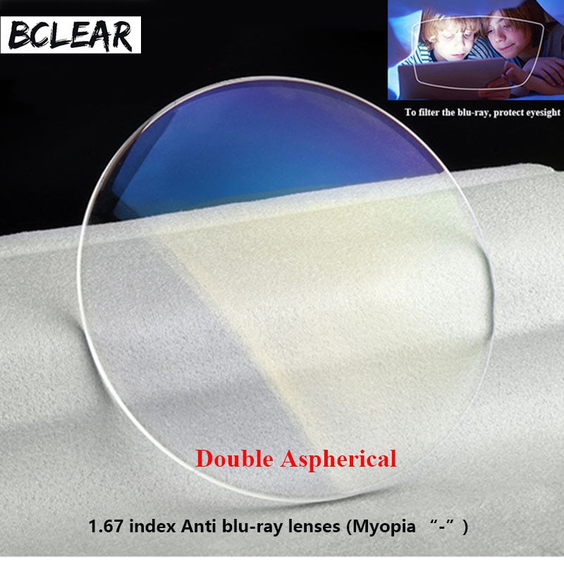BCLEAR 1.67 high index Double Aspherical anti blue ray lenses single vision lens Myopia blue light eyes protection glasses thin