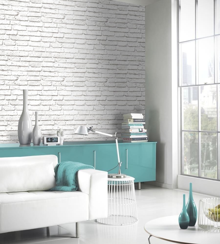 Papel pintado de ladrillos blanco ultra realista