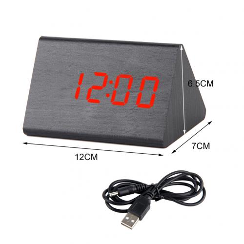 Desktop Decor Sound Control Usb Oplaadbare Led Digitale Houten Wekker: Black Red Light