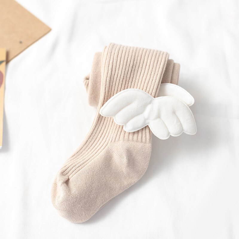 Cute Angel Wings Baby Tigths Toddler Kids Soft Cotton Tights Autumn Winter Warm Stockings Solid Color Girls Pantyhose: khaki / 12-24 M