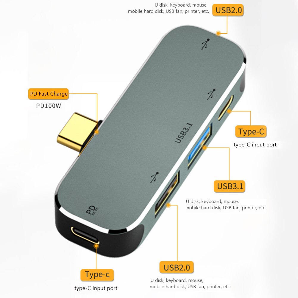 Type-C Extension Hub 3.55Mm Jack PD100W USB3.0/USB2.0/USB3.1 Hdmi-Compatibel Usb Extender Pc computer Laptop Splitter Accessoire