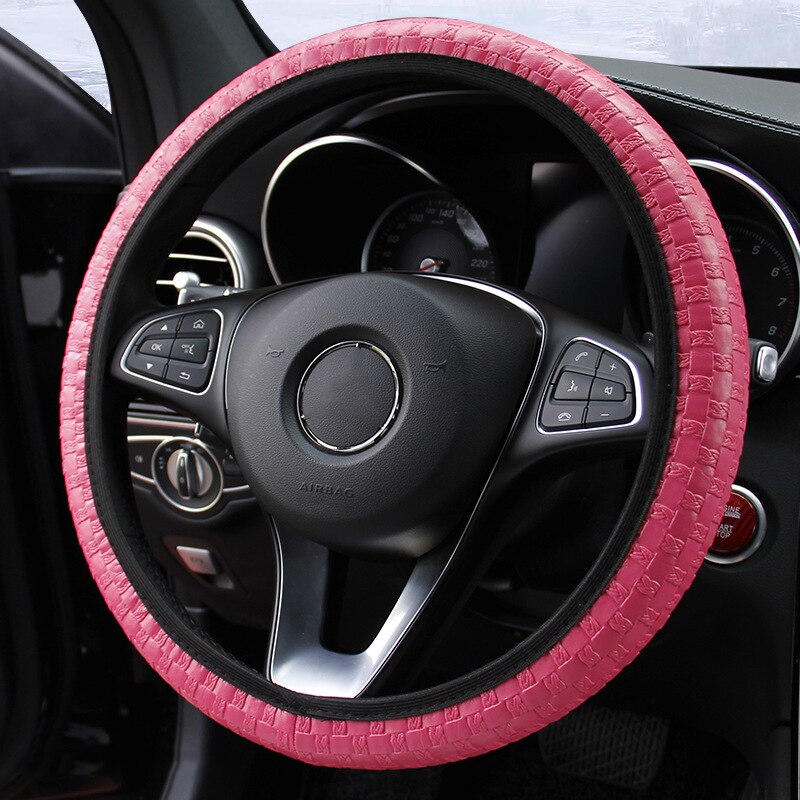 Geweven Lederen Elastische Zonder Binnenring Auto Stuurhoes Comfortabele Shock Absorptian Installeren Auto-Styling: Roze