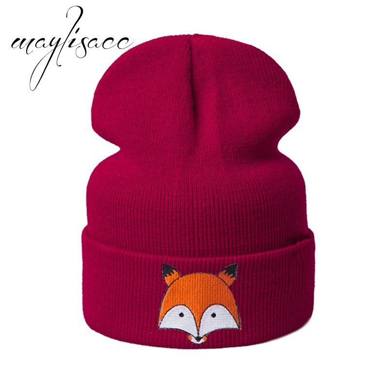 Maylisacc 8 Colors Autumn Winter Warm Kintted Thickened Cap Fox for Girls Boys Skullies Beanies Cap Outdoor Sport Cap
