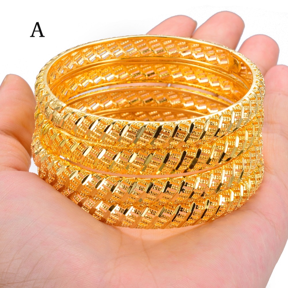 Wando 4 pièces De Mariage Couleur Or Bracelets pour Femmes Mariée Bracelets Éthiopien/france/Afrique/Dubai Bijoux (A: fermé) B: Ouvert