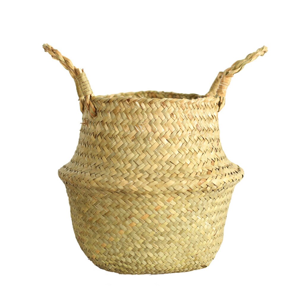 Seagrass Wicker Basket Wicker Basket Flower Pot Folding Basket Dirty Basket: Yellow 