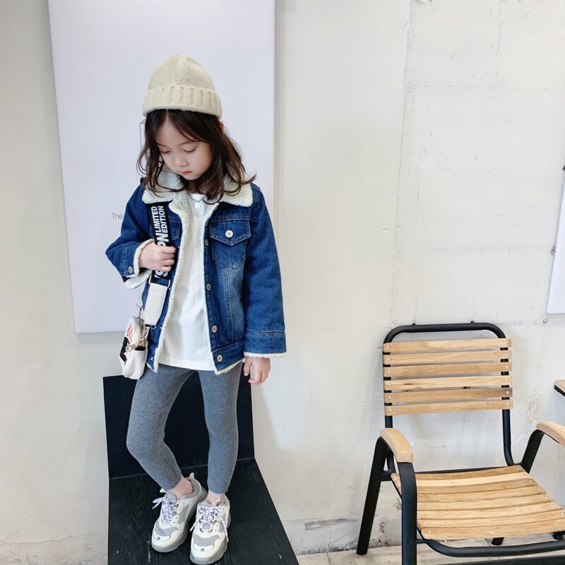 Dik Fluwelen Kids Winter Jean Jas Herfst Turn-Down Kraag Warm Jongens Casual Parka Meisjes Blue Denim Jassen bovenkleding