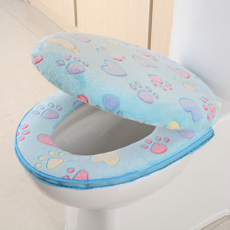 Tykt koral fløjl luksus toilet sædebetræk sæt blød varm lynlås en/to-delt toiletkasse vandtæt badeværelse wc betræk: Blå