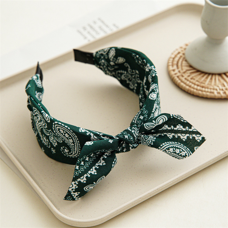 Bandana de Cachemira a la para mujer, diademas con lazo anudado, turbante con Orejas de conejo, diadema, accesorios para el cabello para niña: Verde