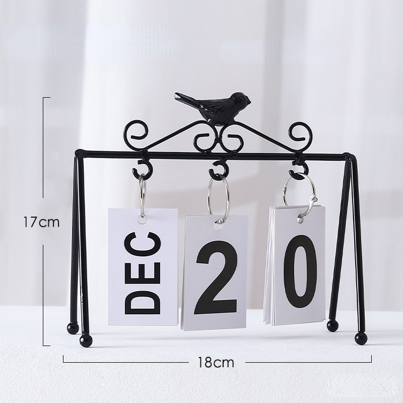 DIY Iron Bird Page Flip Calendar Decoration Crafts Perpetual Calendar Home Decoration: black