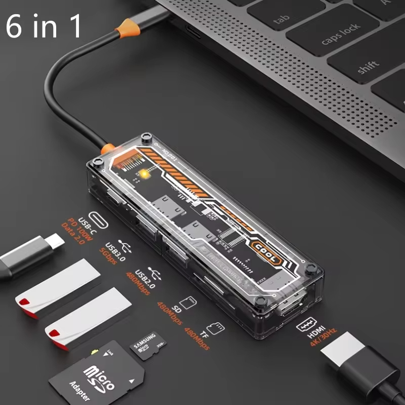Basix USB C HUB 4K 30Hz Type C to HD-MI DP VGA Gigabit Ethernet USB 3.0 PD 100W Adapter For Macbook Air Pro M2 M1 PC Accessories: Silver