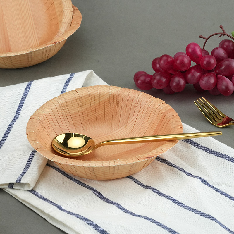 10/20pcs Disposable Party Plates Disposable Bowls Wood Grain Paper Cake Dish Disposable Tableware Baby Shower Tableware Supplies