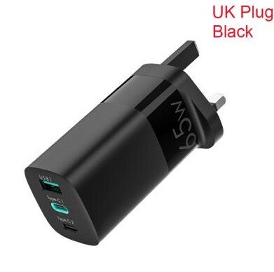 Portable Type C PD 3.0 Wall Adapter Quick Charge US EU Plug 65W GaN Fast Charger USBFor iPhone 12 Phone Laptop Tablet: UK Plug	black