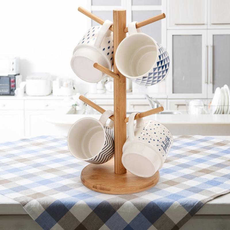 Solid Wood Kitchen Storage Rack Mug Rack Tree Removable Bamboo Mug Stand Storage Coffee Tea Cup Organizer Hanger Holder
