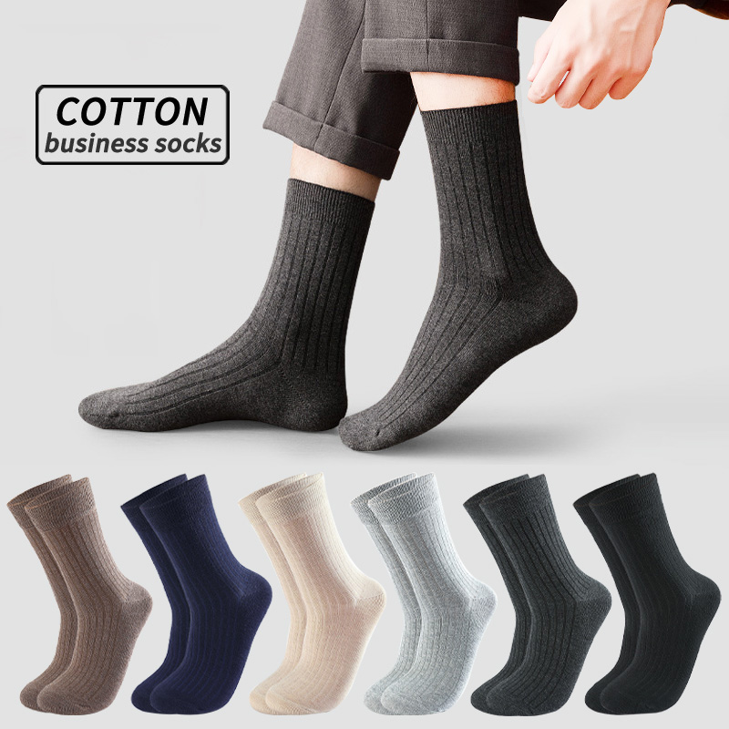 Chaussettes en coton pour hommes, lot de 3 paires, chaussettes longues et chaudes, décontractées, à rayures noires, respirantes, douces, de