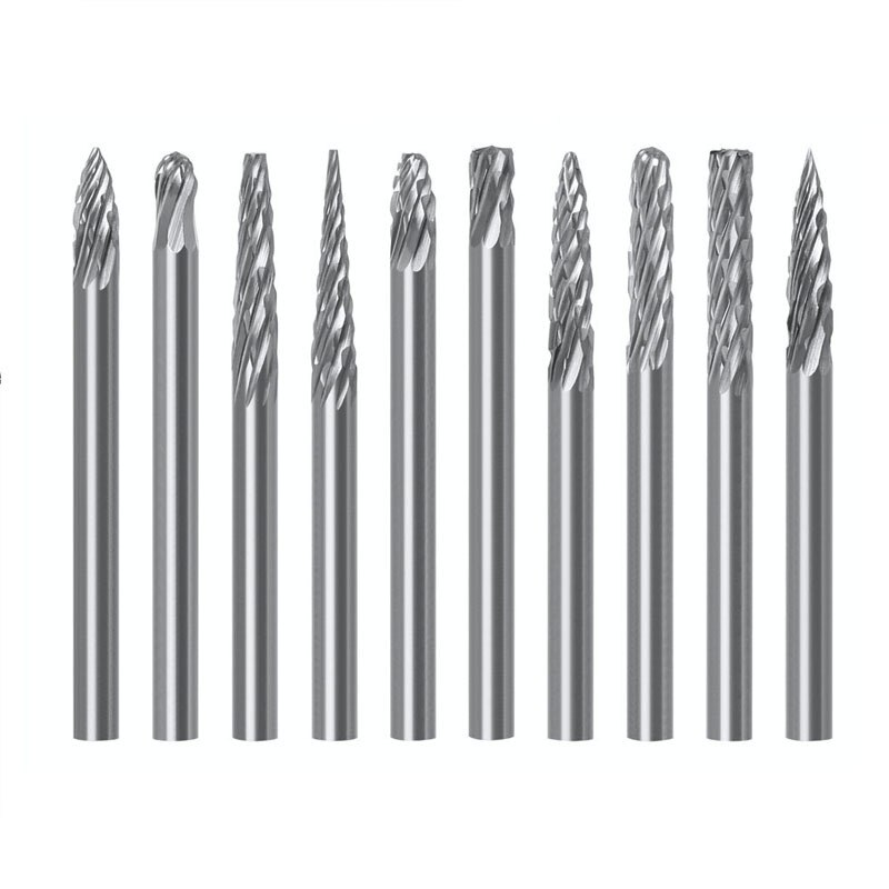 Fresas de carburo sólido de dibujo de vástago de 3mm 1/8 para herramienta Dremel, fresa, herramienta rotativa, rebaba, corte de diamante, molienda rotativa de Metal y madera