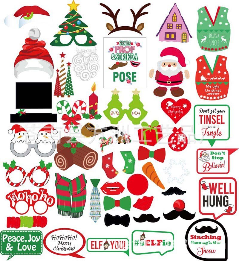 17Stck Papier Weihnachten Hütte Lustige Interessant Party Fotografie Requisiten Weihnachten Kreative Foto Verkaufsstand Requisiten freundlicher Spielzeug Dekorationen: 47Stck