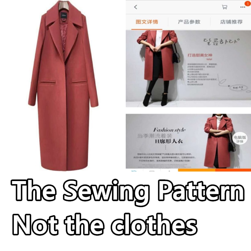 Symønster til damer uldfrakke lang vindjakke skabelon tøj skære tegning diy ww -109