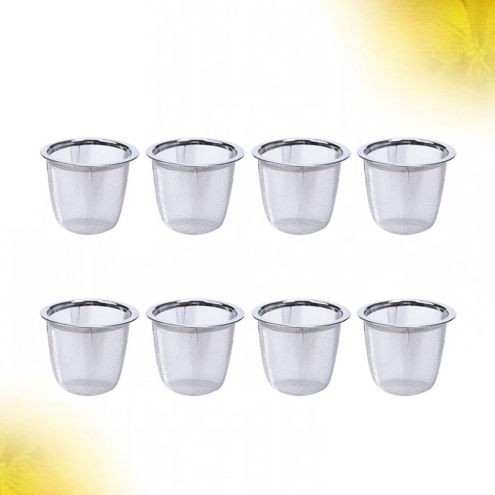 8 stk rustfrit stål tefilter metal infusionsvæske robust te si til hjemmet (diameter 7.2cm x højde 6cm)
