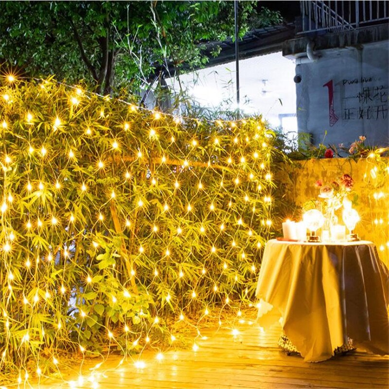 1.1*1.1m led nett solenergi lys bryllup jul fe string lys utendørs vanntett fest dekor mesh lys