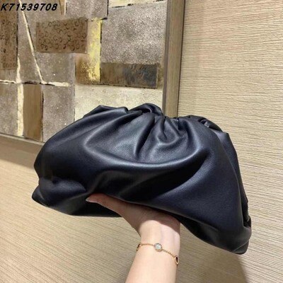 Dag clutch partij envelop portemonnee vrouwen grote grote ruches kussen tas lederen handtas zomer tas wit zwart groen: black
