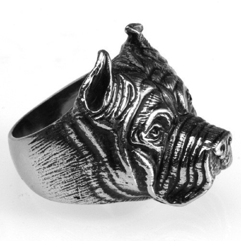 Mens Boy Punk Pitbull Bulldog Dier Zilver Kleur 316L Rvs Ring