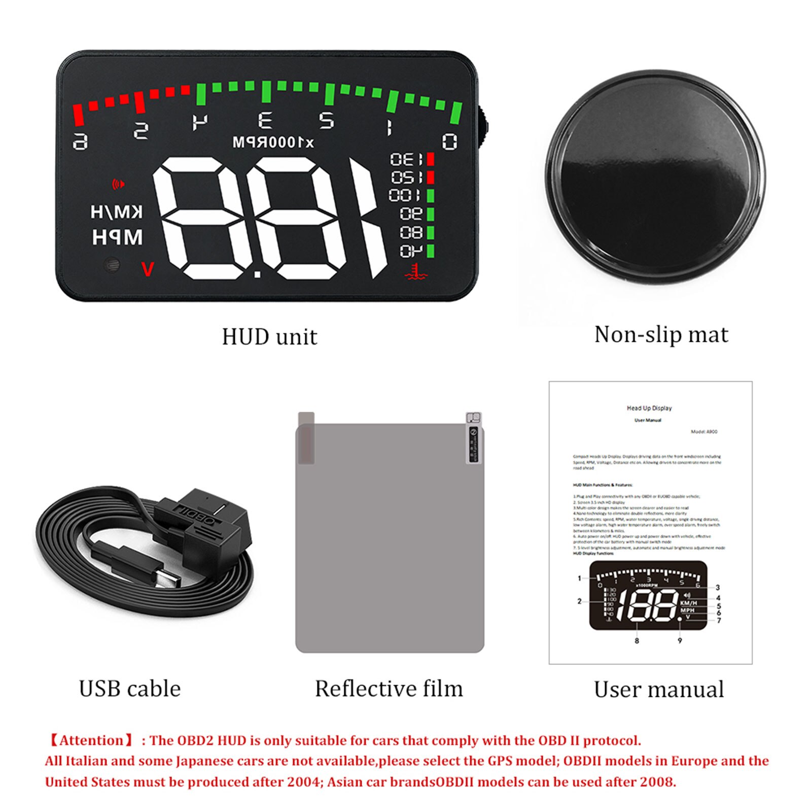 A900 HUD – affichage tête haute, universel, HD, pour voiture