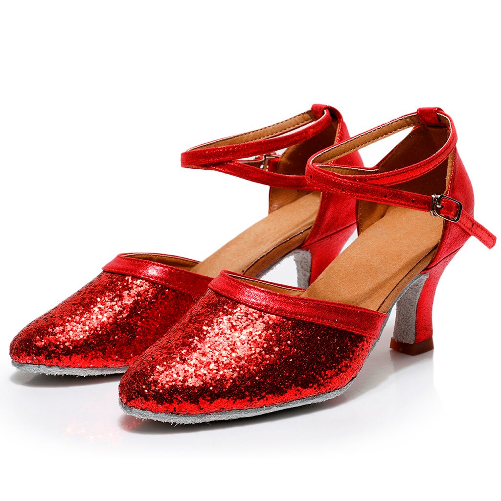Frauen High Heels Pailletten Ball Party frauen Schuhe Sommer Kugeln Schnalle Glamorous frauen Sandalen # g7: Red  / 5,5