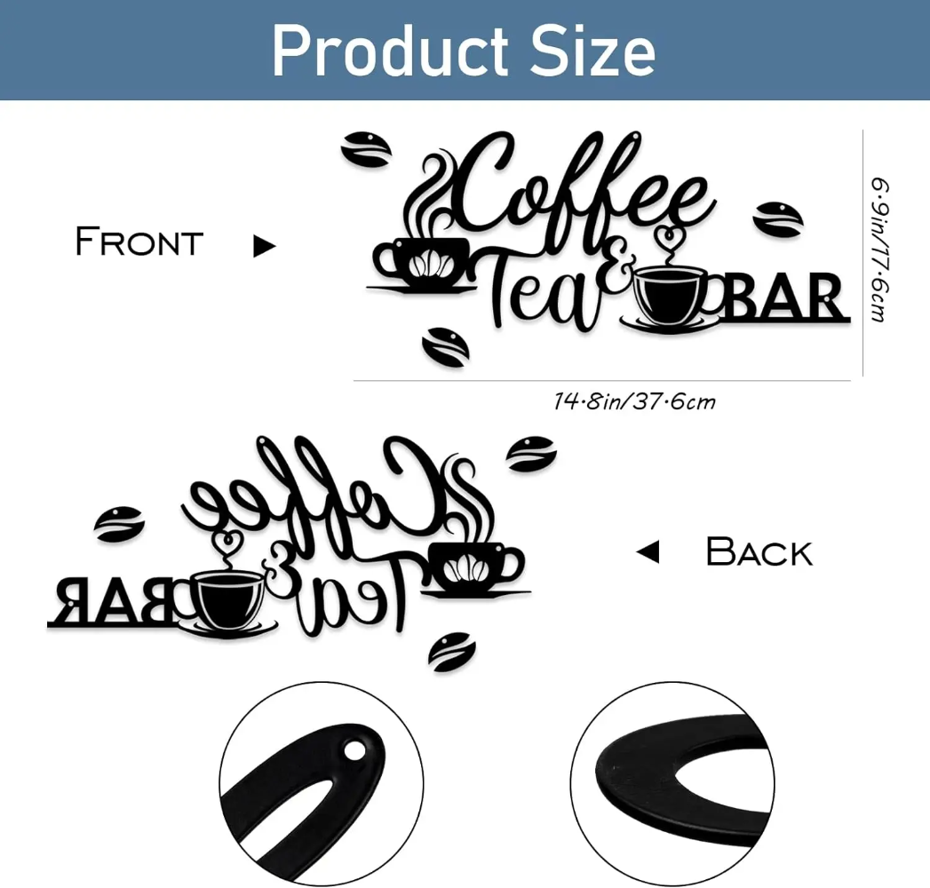 Kaffeebar-Schild aus Metall, Wanddekoration – Kaffee- und Teebar-Kunst mit Bohnen, perfekt für sterben Wanddekoration zu Hause, in der Küche oder Ich bin Büro