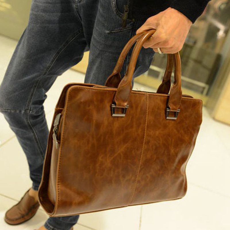 ABDB-Men's Leather Shoulder Messenger Bags Business Work Bag Laptop Briefcase Handbag Color, Brown: Default Title