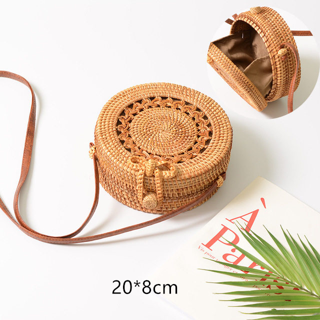 Bolsos de ratán de verano para mujer de bolso de paja cuadrado redondo bolso hecho a mano tejido de playa bandolera círculo bohemio bolsos de playa: Style 7