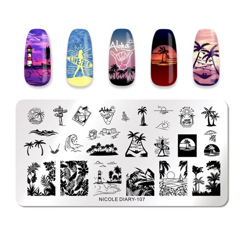 NICOLE DAGBOEK Nail Art Stempel Platen Rechthoek Bloem Planten Natuurlijke Wereld Nail Stempel Stencil voor Stempelen Polish: 4