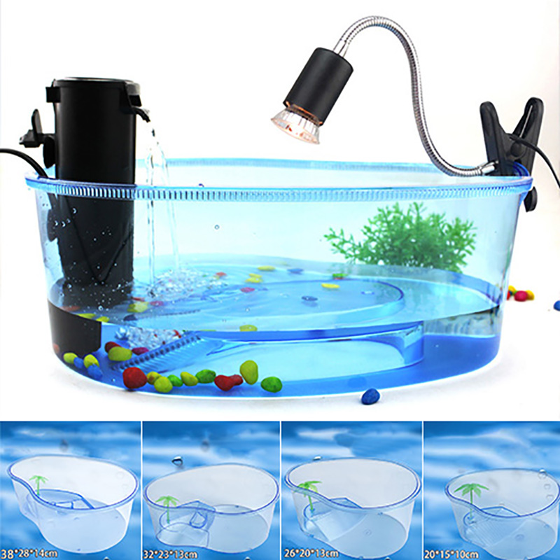 Transparant Turtle Habitat Lake Terrapin Reptile Aquarium Tank Platform Plants Pet Supplies