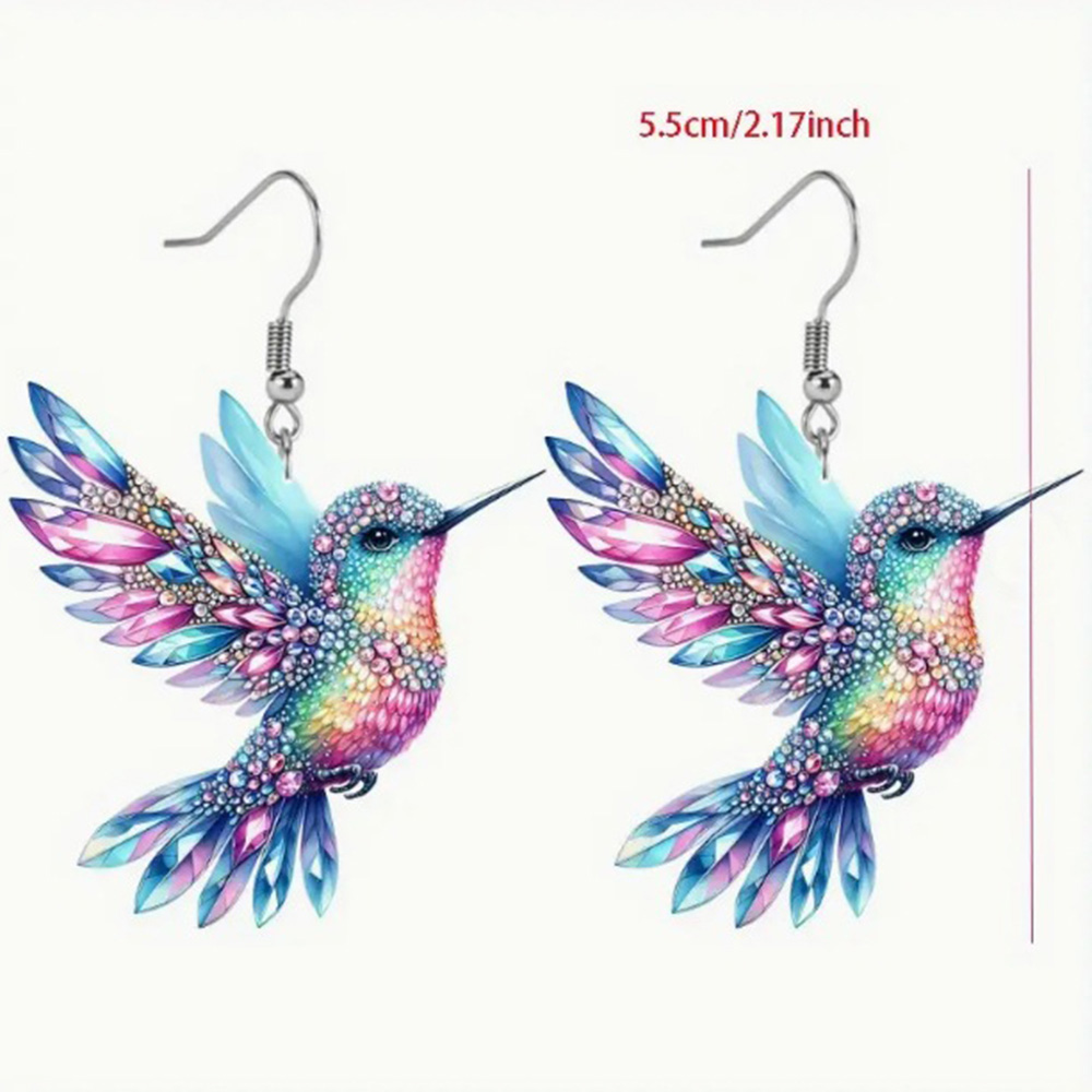 2D Acrylic Hummingbird Earrings Cute Bird Shape Earrings For Women Girls Ear Charms Dangle Jewelry Accessory: Red Wine