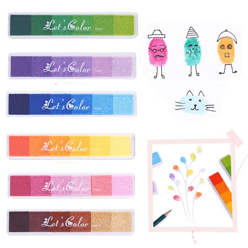 Craft Stempel Patroon Diy Kleuren, 36 Kleuren Regenboog Vingerafdruk Pad Met 10 Stuks Van Vinger Schilderen Sponzen