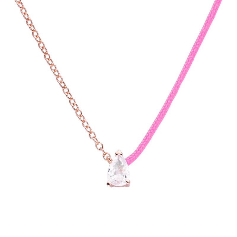 Moonmory Real 925 Sterling Silver Redline String Necklace With Zircon Pear Charm Choker For Women Jewelry Pink Blue: pink-rose