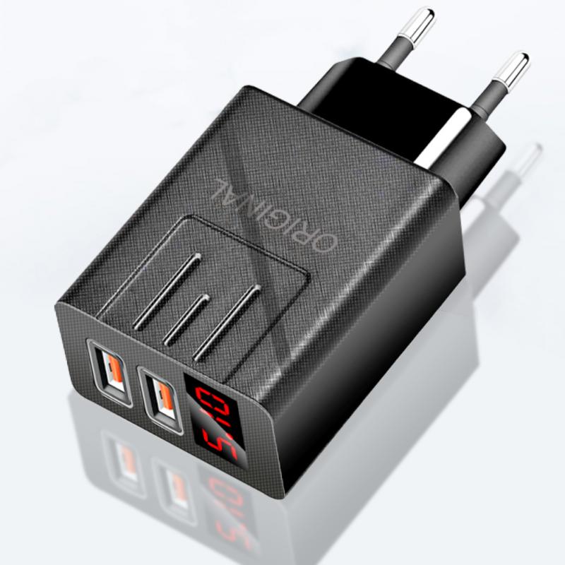 Smart Travel Charger 2.1A Digital Charger Display 2 Port USB Mobile Phone Accessories Charging ABS Plastic
