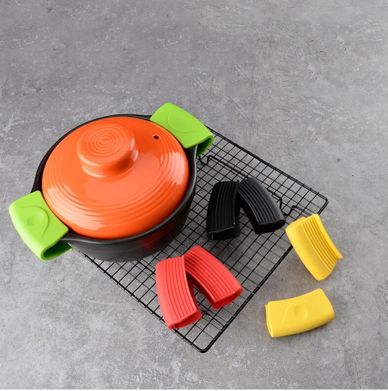 Couvercle de poignée de casserole en Silicone, outils chauds, Clip de plaque, Anti-brûlure, accessoires de cuisine épais, protège-oreilles