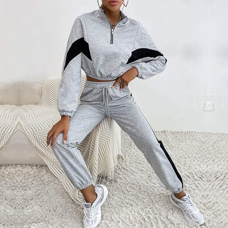 Ranberone Women&#39;s Loose Sports Casual Natching Long-Sleeved Sweater Fitness Suit Tracksuit Grey jogging Suit Sets Lady: M