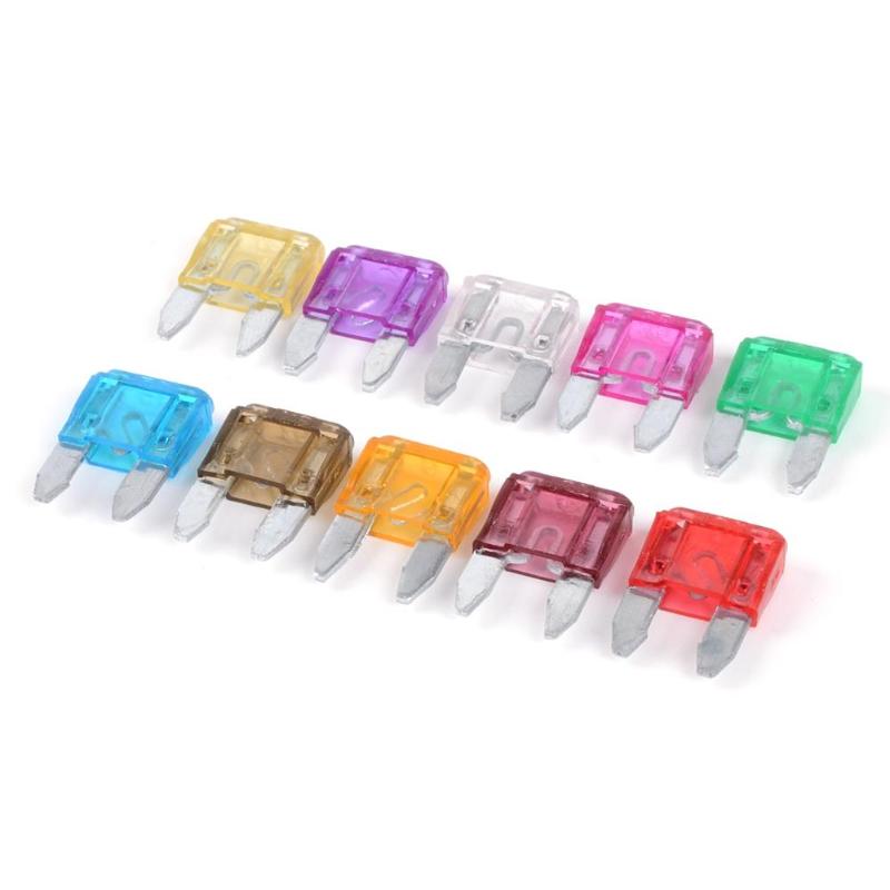 100 stk assortert mini bilsikringer 3a 5a 7.5a 10a 15a 20a 25a 30a 35a 40a amp med boks+klips auto blad type sikringssett