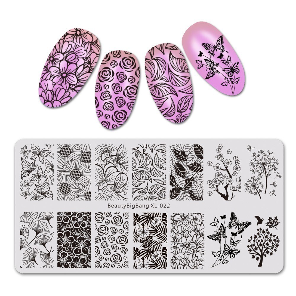 1PCS BeautyBigBang XL 022 Sunflower Butterfly Nail Plates Stamp Stencil For Stamping 3D Mold Geometry Print