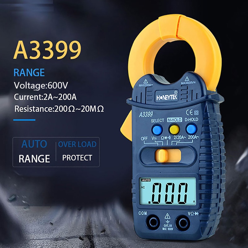 Honeytek Mini Digitale Stroomtang Stroomtang Meter Data Hold Multimeter Klem Tester Auto Range Multimeter Ac/Dc Spanning