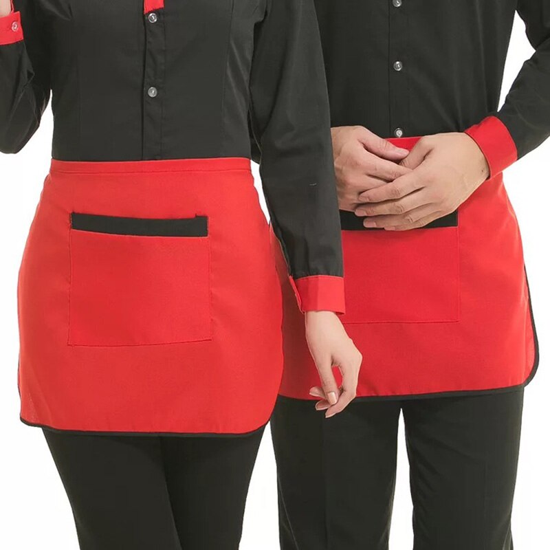 Kitchen Cooking Bar Pub Aprons Work Dining Half-length Long Waist Apron Catering Chefs Hotel Waiters Uniform: Red