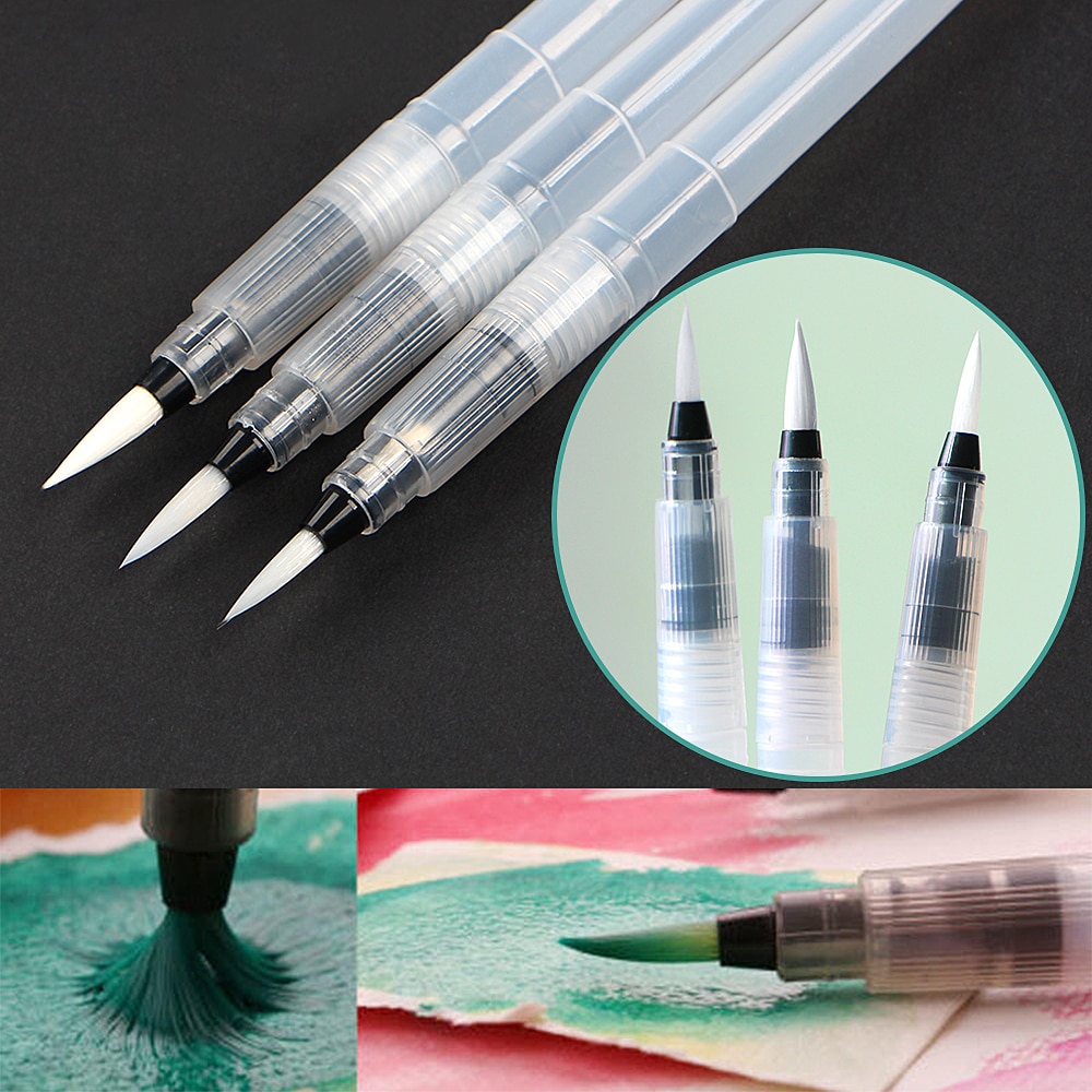 Rotuladores recargables de 3/6 uds, pincel de pintura con depósito de agua para acuarela, portátil, suave, para pintura, dibujo, suministros de arte