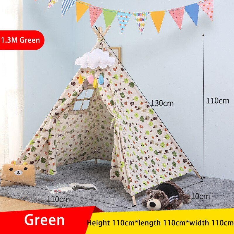 1.3/1.6m Kids Tent Tipi Infantil Teepee Tent For Kids Children's Tents Play Toys House tent Wigwam For Children: Green 1.3m