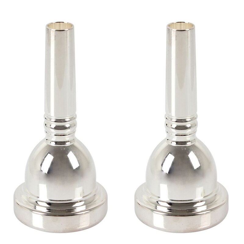 2 stuks zilveren trombone mondstukken , : 1 stuks 12c kleine schacht trombone mondstukken & 1 stuks grote handgreep beginners alt trombone mondstukken